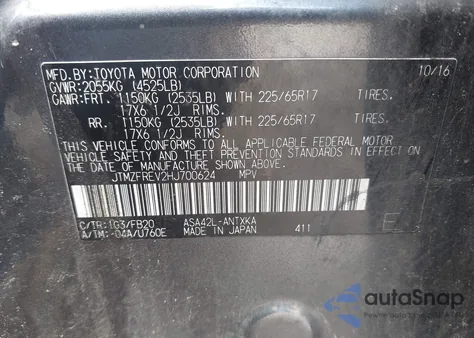 2017 Toyota Rav4 Le from USA, damaged, VIN JTMZFREV2HJ700624